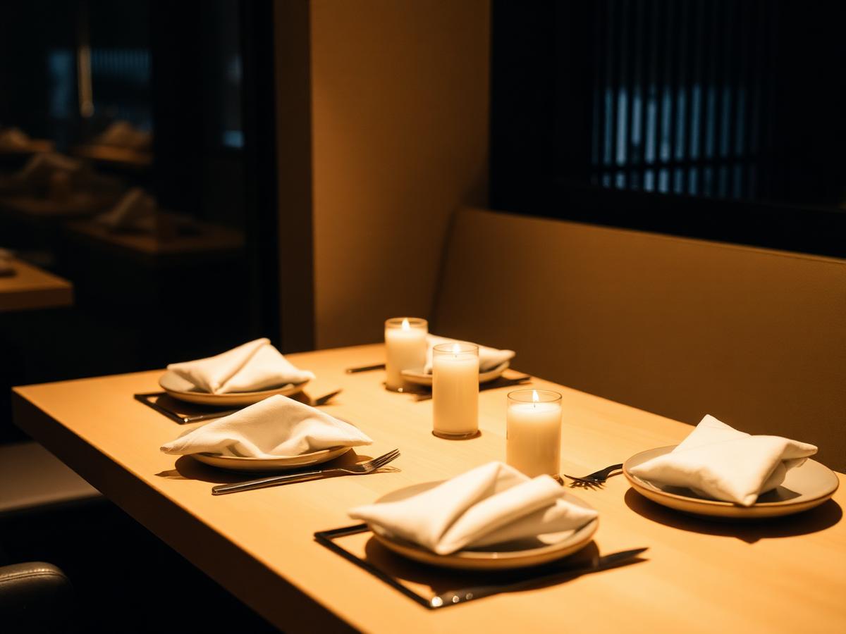 Intimate table set with candles and linen
